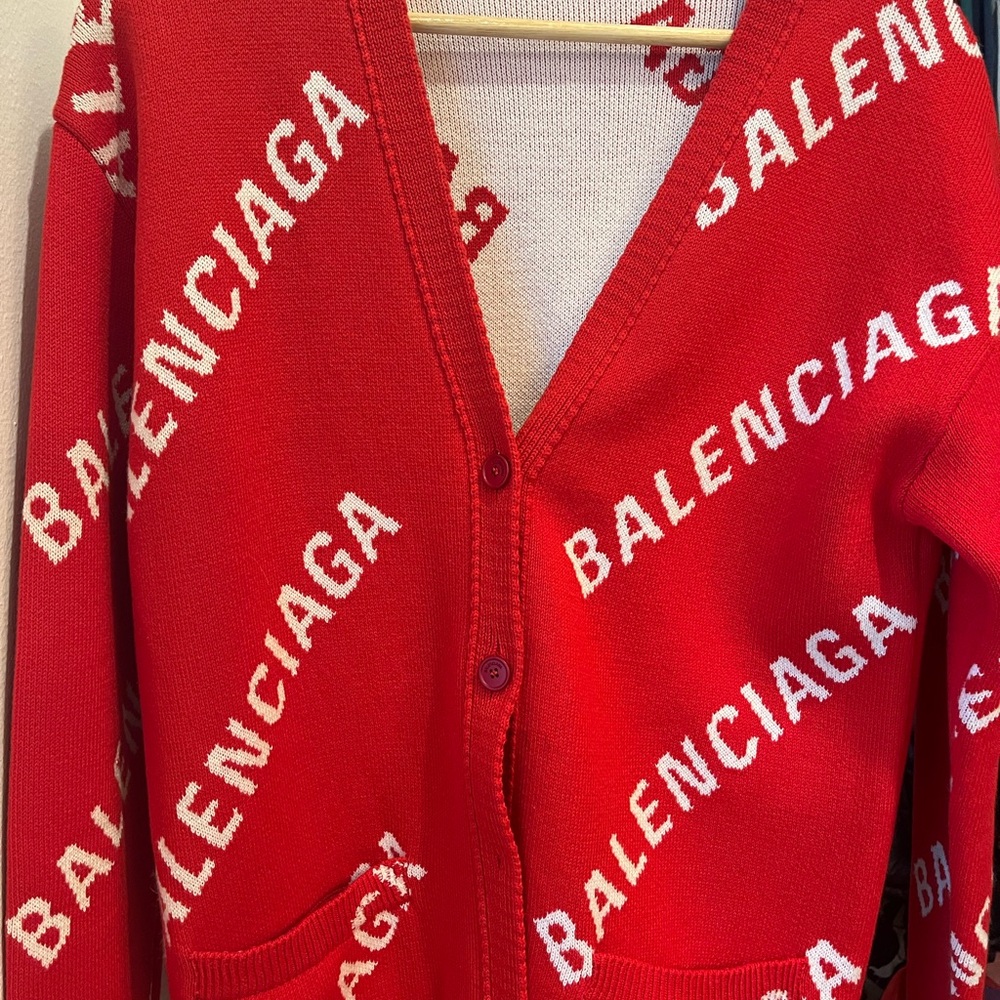 Balenciaga Red Cardigan with Bold Branding